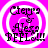 Four identical circular icons with pink background and white spiral border, each containing text "Cierra & Alexa BEEL!!!" in black and purple pixelated font.