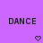 Purple background with two identical pixelated 'DANCE' texts and two pixelated heart symbols below them.