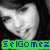 Pixelated grayscale image of a stylized face with closed eyes and a neutral expression, overlaid by green banner with blue text.