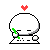 A 4x3 contact sheet of a pixel art animated icon showing a white stick figure with closed eyes typing on a keyboard, each frame topped by a red heart symbol against a gray background.