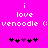 Pixelated text and symbols on a bright pink background with two identical static frames showing 'i love venoodle (: venoodle (:' and five heart icons below.