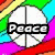 four pixelated icons with rainbow backgrounds, each featuring a central symbol and text: Peace, Love, Music, and an empty gray square