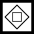 Black and white pixelated icon featuring a solid black square centered within a larger diamond outline, all on a white background.