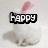 Animated white rabbit with pink ears and red eyes, displaying text overlays 'Happy', 'Easter', and 'LLLLLL' across four