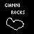 Four identical pixelated heart icons arranged in a , each with 'GIANNI ROCKS' text above on black background