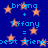 Blue background with orange stars and repeated blue text reading 'briana + tiffany = best friend' in pixelated font.