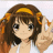 Pixelated anime-style character with brown hair and yellow headband, hand raised near face, light background.
