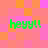 Four identical green 'heyy!!' text icons arranged in a on a pink and orange checkered background