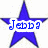A static image displays the name "Jebba" in blue pixelated text across multiple shapes including a large purple star, pink heart, and scattered colorful stars and hearts on white background.