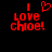 Red pixelated text on black background reads "I ❤️ LOVE CHIOE!" with a heart symbol replacing the word love, displayed in two side-by-side frames.