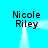 Four identical text blocks reading "Nicole Riley" arranged in a square on a cyan background with white light trails forming a rectangle.