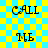 Pixelated text 'CALL' and Cyrillic 'МБ' on a yellow-blue checkered background with visible pixelation artifacts.