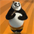 Pixelated panda with black and white fur stands against orange background, arms crossed in front of chest.