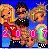 Pixel art of five stylized figures against a blue background, with visible text '2007' in pink on the lower left.