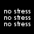Pixelated text 'no stress' repeated in a with blue horizontal bars shifting across on a black background