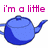 A 48x48 pixel animated contact sheet showing three frames of a blue teapot icon with pink text, arranged in a 2x2 grid on a white background with one gray transparency placeholder.