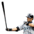 Pixelated baseball player in white uniform swinging bat with red Chinese character '打' on gray background.