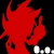 Red flame-like figures with black outlines on black background, white pixelated dots and a white oval shape visible.