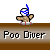 Pixelated character icon with snorkel and swimwear standing on a brown platform against gray background, labeled "Poo Diver" below.