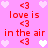Pixelated pink background with red text and heart symbols repeating in a pattern