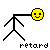 Five pixelated stick figures with colored circular heads, each holding a smiling face icon in yellow, pink, green, blue, and purple against a gray background.