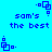 Blue pixelated icon with repeating text 'sam's the best' and geometric shapes on cyan background.