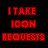 A 4-frame animated contact sheet showing red pixelated text "ITAKE ICON REQUESTS" repeated across four identical frames on a black background.