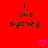 Red background with repeated 'i love sydney' text and pink heart symbols in a