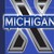 Static pixelated icon featuring a blue background with white and dark gray geometric shapes forming an X-like pattern, overlaid by a horizontal banner containing partially visible text.