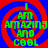 Four identical display green text "I AM AMAZING AND COOL" over red and blue spiral backgrounds with pixelated rendering