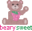 Pixelated cartoon bear holding a strawberry with waving arm, displayed as two sequential frames in a contact sheet with text below.