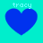 Four blue heart shapes on a cyan background with the text 'tracy' above each heart, displayed in a