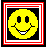 A contact sheet of five pixelated yellow smiley face icons with varying mouth expressions and border styles, arranged in a 3x2 grid with the bottom-right cell empty.