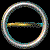 A circular icon with metallic silver and cyan rings surrounding a golden ellipse, transitioning through multiple rotational states against black background.