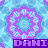 Pixelated circular icon with purple and light blue floral border, centered on a light blue pixelated background, displaying 'DANI' text below in two color variations.
