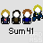 Pixel art character icons with varying hair colors and poses, some showing red symbols on chests, arranged in beneath 'Sum 41' text