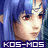 Pixelated character with blue hair and red eyes appears on left, next to 'Xenosaga' text in metallic style over icy background.