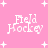 Pink background with white pixelated text 'Field Hockey' and scattered white plus signs, showing animation changes in text and plus sign positions.
