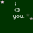 Dark green background with white text 'i <3 you.' and scattered pink and gray stars in a of four