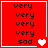 Red square icon with black text 'very very very very sad' and white heart symbols, showing animation changes in heart count.