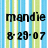 A static image with vertical blue and green stripes background, displaying four lines of black text: 'mandie', '8-29-07', 'loves', '8-29-07' on the left side.