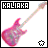 Pixelated pink electric guitar with 'KALIKA' text above, two versions showing different bottom-right symbols.