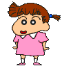 A cartoon character in a pink dress with brown pigtails and blue hair ties appears in multiple poses showing front, side, back, walking, and closed-eye expressions.
