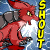 Animated contact sheet showing five sequential frames of a red dragon-like creature breathing white breath against blue lightning background with vertical yellow text "SHOUT" on left side.
