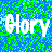 Pixelated static icon with white text "Glory" over a blue and green dithered background pattern.