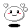 Pixelated white cloud-shaped character with black square eyes, red cheeks, and a smiling mouth; four variations show different heart bubble positions.