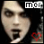 A 3x3 contact sheet of animated frames showing a stylized character with dark hair and pale skin, each frame featuring red 'mcr' text at the top and a small red heart symbol below the face.