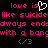 Pixelated text in bright pink on black background with white heart symbol replacing 'love' in repeated phrase.