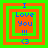 Four identical pixel-art icons arranged in a , each with layered orange and green borders surrounding blue text reading "I Love You !!!" and a blue heart symbol below