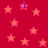 Red background with scattered light pink stars and four purple 'I' characters each followed by a blue dot, animated to shift positions.